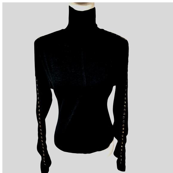 Carlise Black Turtleneck with Gold Stud Detail - Picture 1 of 7